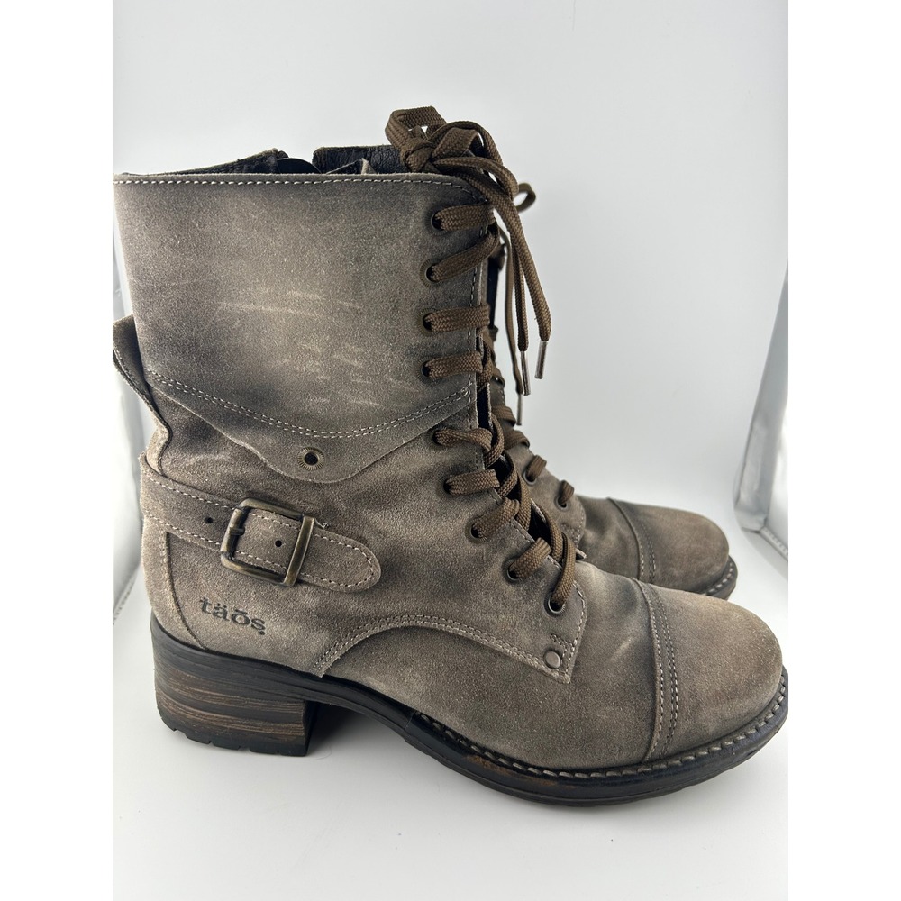 Taos Crave Women's Brown/Gray Suede Lace Up Buckle Zip Ankle‎ Boots Size 38 EUR